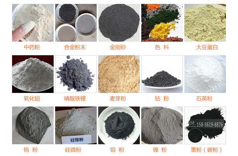 氣體保護超聲波振動篩的行業應用：中藥粉，合金粉末，金剛砂，色料，大豆蛋白，氧化鋁，磷酸鐵鋰，麥芽粉，鈷粉，石英粉，鎢粉，硅微粉，鉬粉，墨粉。