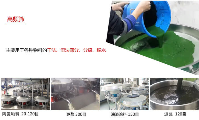 用于各種物料的干法，濕法，分級，脫水等功能
