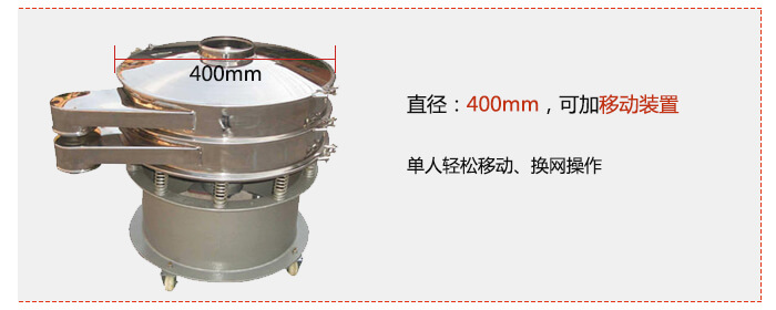 效率高：效率高，設計精巧耐用，任何分類，粘液均可的篩分。操作簡單：換網容易，操作簡單，清洗方便。網孔不堵塞：網孔不堵塞，粉末不飛揚，可篩至400目或0.028mm，連續作業：雜質，粗料自動排出，可以連續作業。