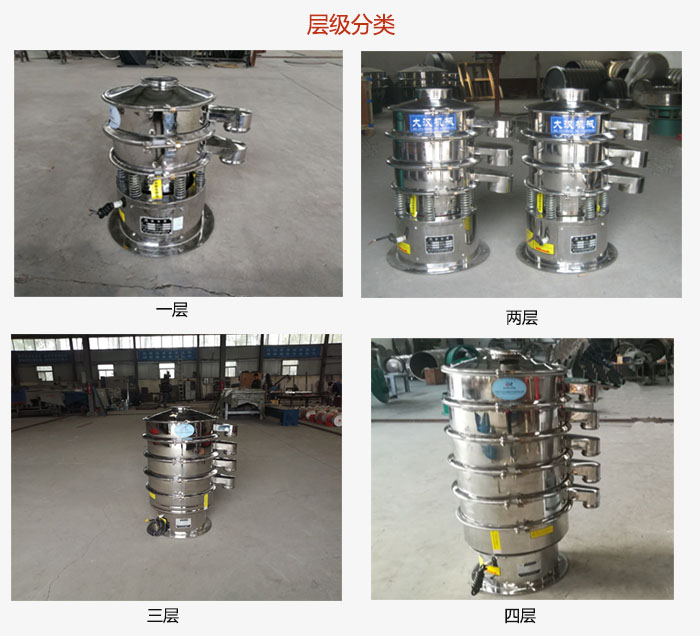 小型不銹鋼振動篩層級展示：一層，兩層，三層，四層等。