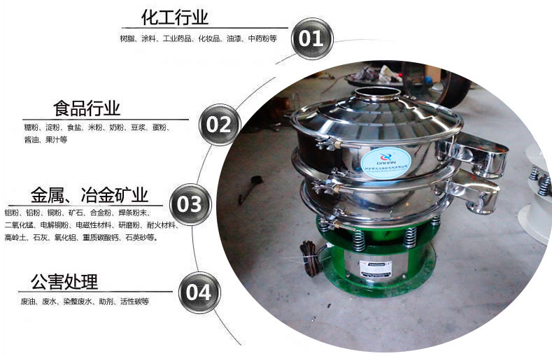 面粉振動篩粉機適用于化工，食品，金屬、冶金，公害處理等行業