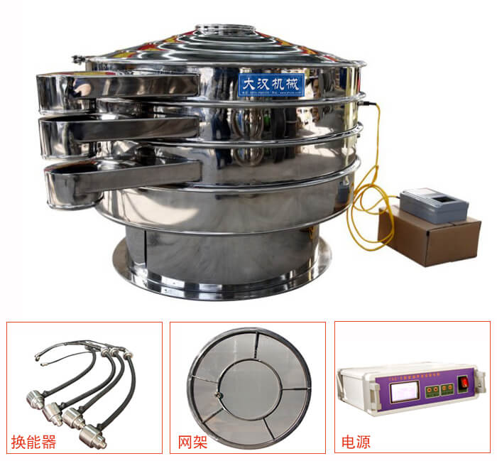  全不銹鋼超聲波振動篩內部組成：換能器，網架，電源。