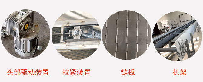鏈板輸送機結構：頭部驅動裝置，拉緊裝置，鏈板，機架等圖片展示