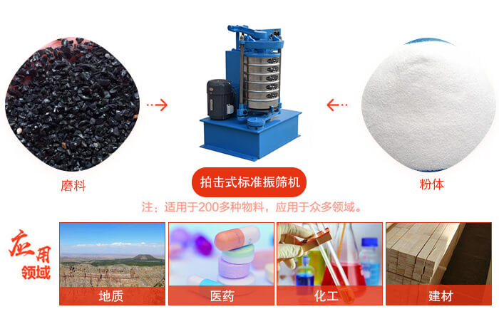 拍擊篩適用于多種物料顆粒狀，粉狀，不規則物料的篩分。